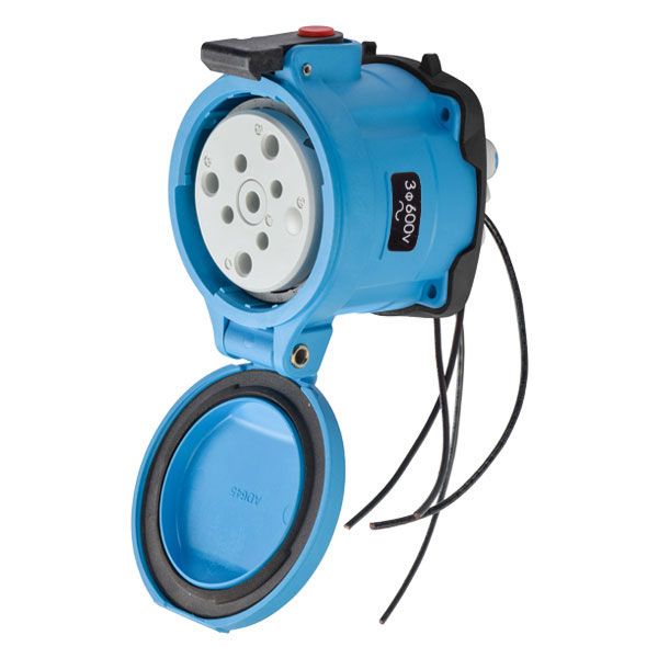 33-64143-264-843-4X - DS60 RECEPTACLE POLY BLUE SIZE 4 TYPE 4X 3P+G 60A 600 VAC 60 Hz +4 AUX PADLOCK PAWL TYPE 4X WATERTIGHTNESS